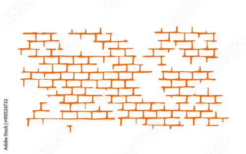 Texture brick wall isolated on white background. Orange seam pattern. Flat mockup for design decor. Vector illustration. photo