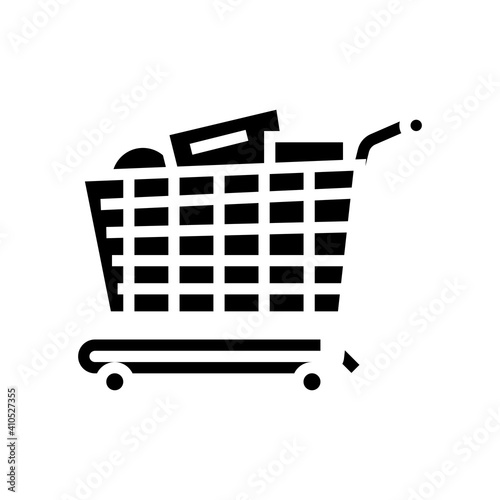 shop cart with purchases glyph icon vector. shop cart with purchases sign. isolated contour symbol black illustration