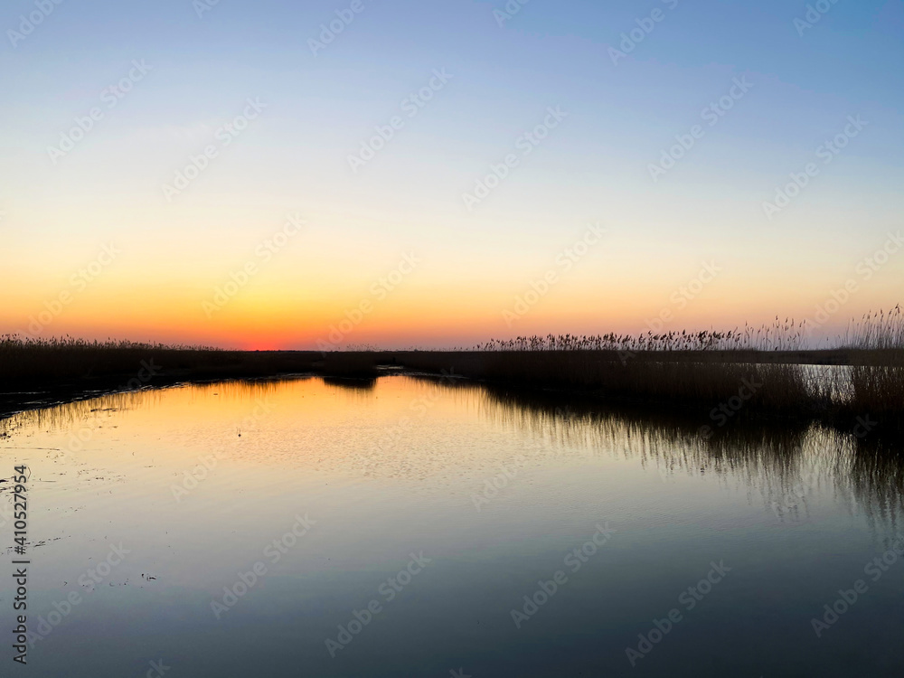 Lanscape view of the pond. Beautiful scenery of turkish nature.