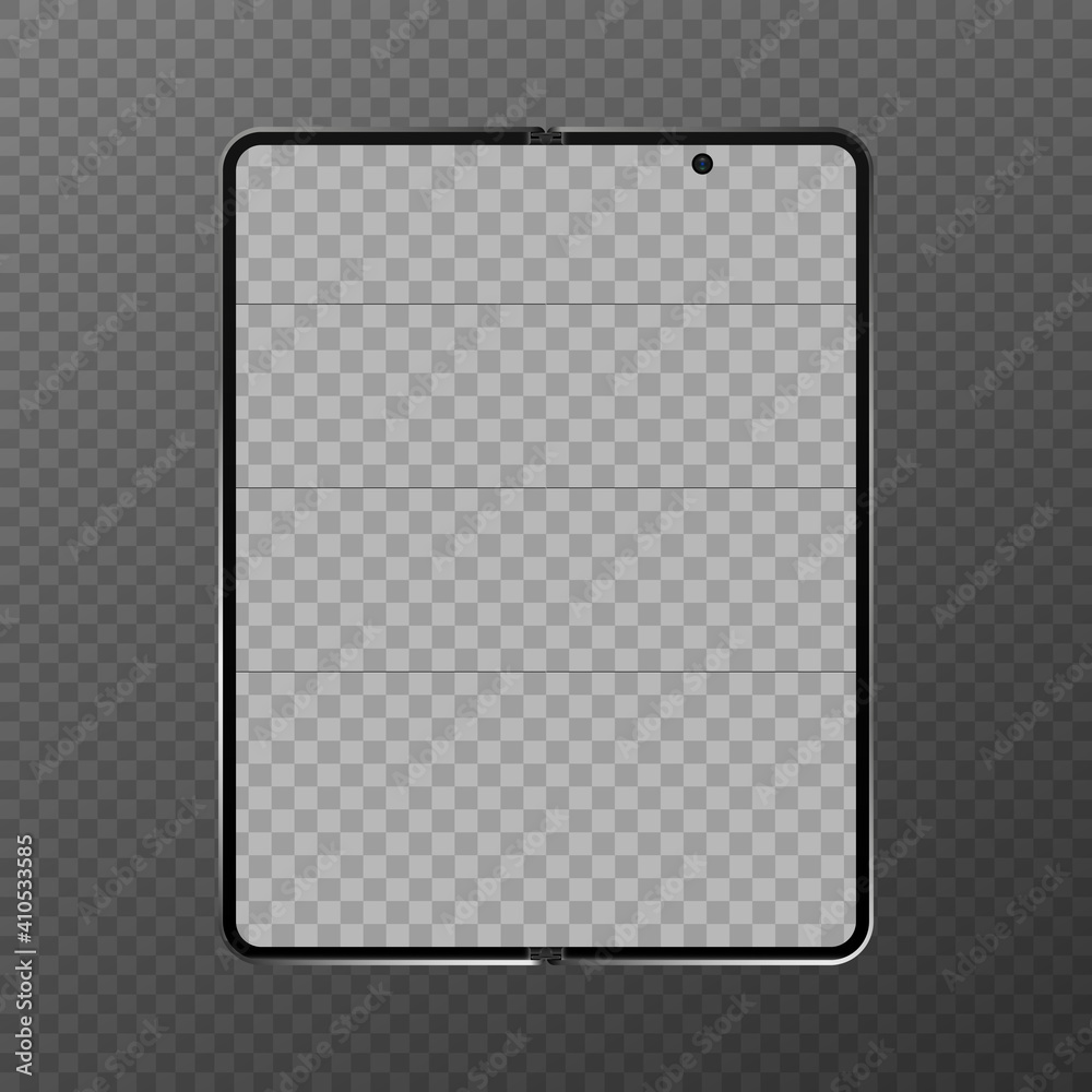 Fold phone on a transparent background. phone tablet. tablet on transparent background. blank screen. the screen is large with a camera. flexible phone. Fold phone on a transparent background. phone tablet. tablet on transparent background. blank screen. the screen is large with a camera. flexible phone.