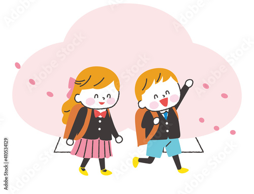 入学　小学生　イラスト　制服　白肌