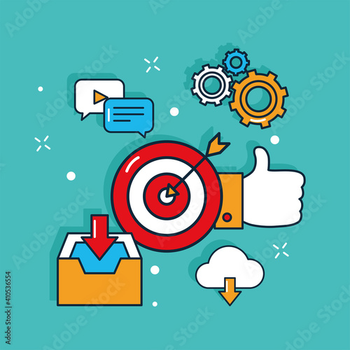 Social media target and like with icon set vector design
