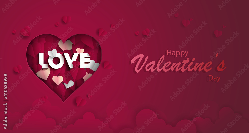 Love valentine's with heart on red background.