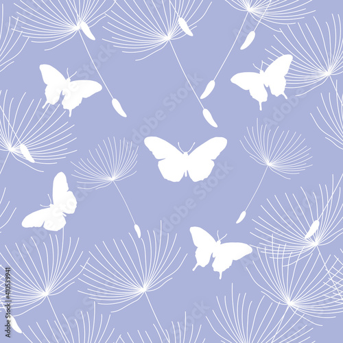 Seamless butterfly and dandelions pattern  vector illustration