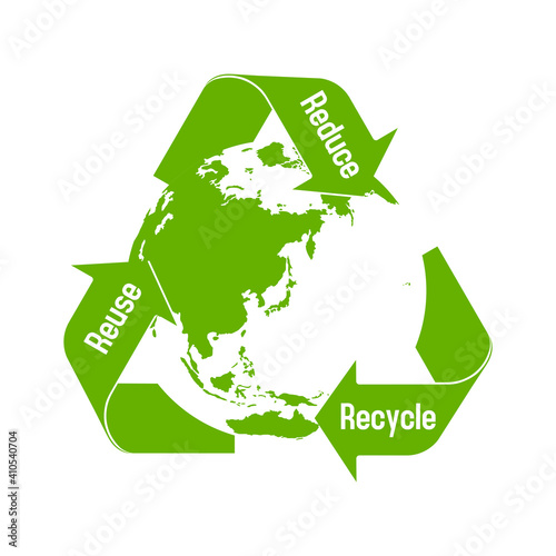 3 arrows around earth vector illustration ( recycle, ecology, 3R / recycle, reuse, reduce)