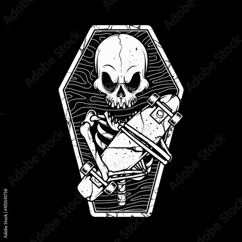Skull love skateboarding till die graphic illustration vector art t-shirt design