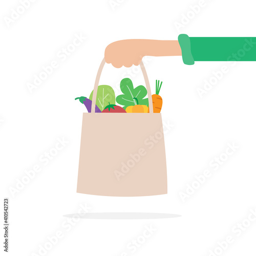 Hand holding bag with vegetables