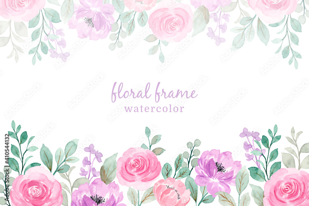 Soft pink purple watercolor floral frame