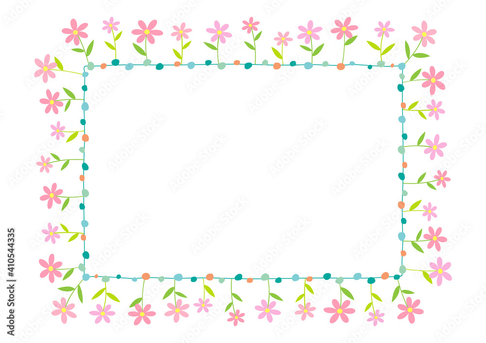 Spring flowers square frame template on white background.