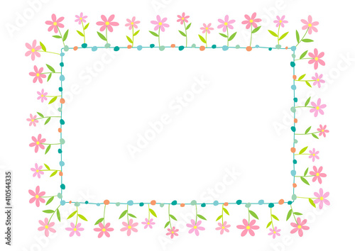 Spring flowers square frame template on white background.