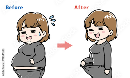 ダイエットのビフォー、アフターのイラスト