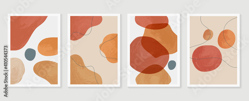 Abstract wall arts background vector set. Earth tones organic shape watercolor paint art brush design for wall framed prints, canvas prints, poster, home decor, cover, wallpaper. Vector illustration