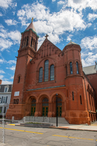 Fototapeta Naklejka Na Ścianę i Meble -  St. Mary Star of the Sea Catholic Church on 253 Cabot Street in historic city center of Beverly, Massachusetts MA, USA. 