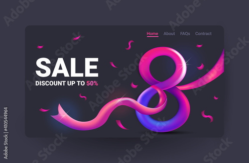 elegant eight number womens day 8 march holiday celebration banner flyer or greeting card with ribbon horizontal vector illustration