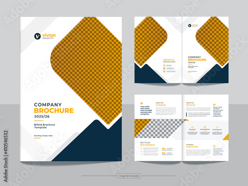 Corporate bi fold business brochure template design with clean, minimal, and modern shapes in A4 format.