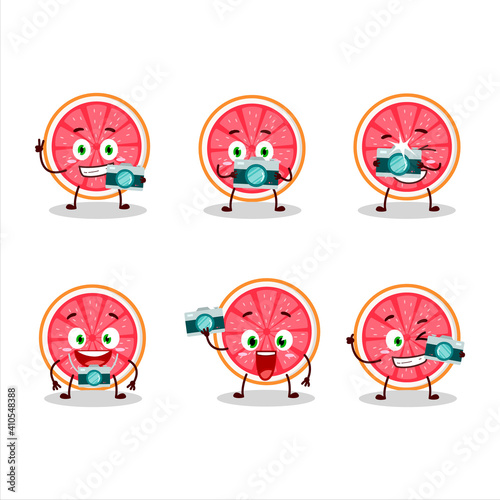 Photographer profession emoticon with slice of grapefruit cartoon character