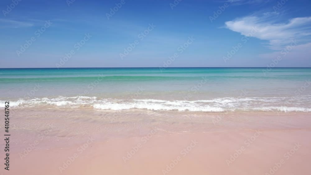 Phuket Thailand Sea Beach. Nature Video Beach sea landscape. Sea water clear and sand beach. Blue sky clear background.