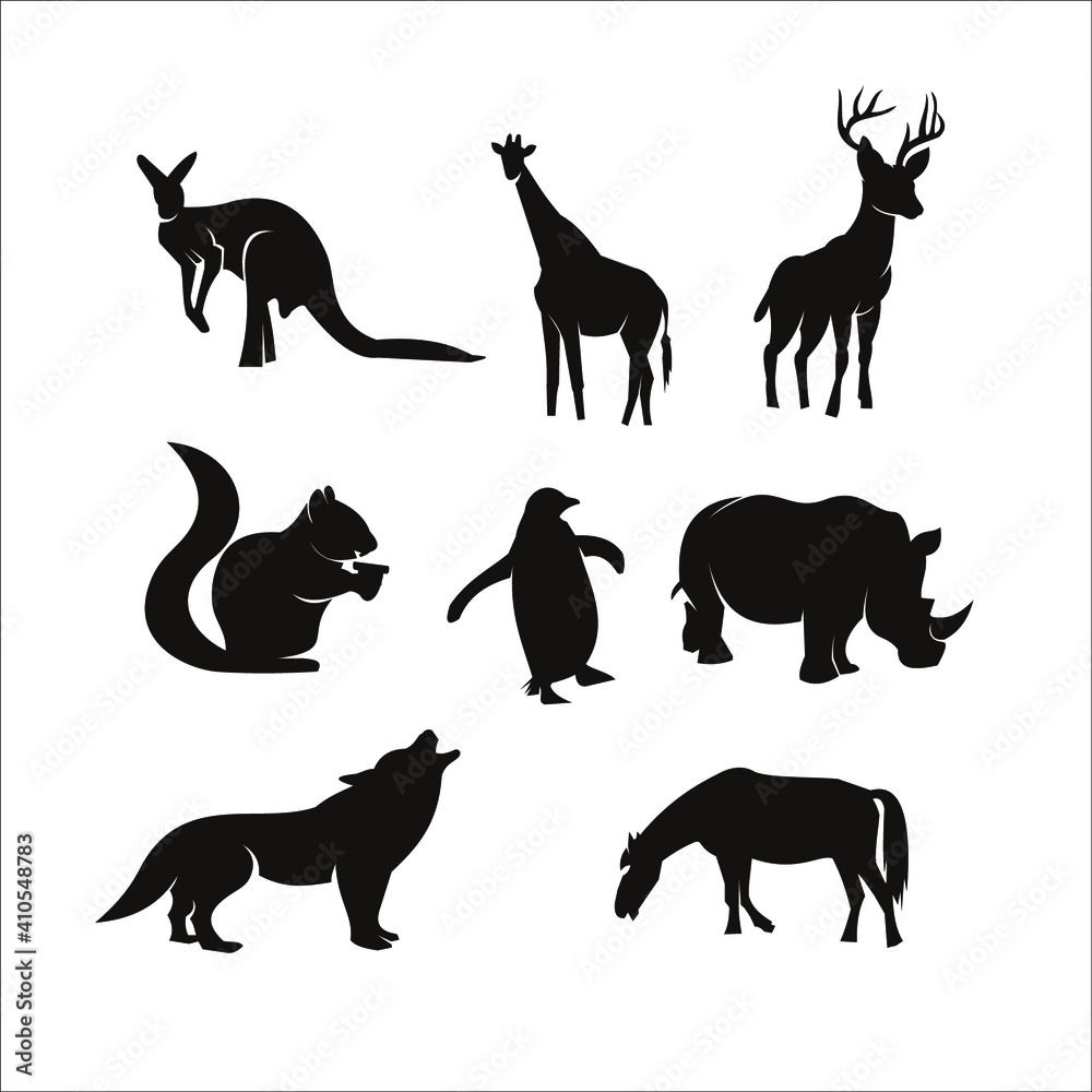 set of silhouettes of animals set of silhouettes of animals
