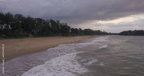 Beautiful Sea Waves Breaking On Shore At Rajbagh Beach, Canacona, South Goa, India - aerial static shot photo