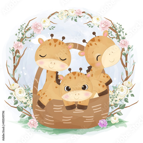 cute giraffe illustration in watercolor effect great for baby shower decoration and children prints.	