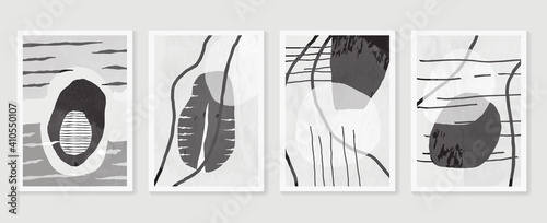 Black and white abstract wall arts vector. Hand draw Organic shape design for wall framed prints, canvas prints, poster, home decor, cover, wallpaper. Vector illustration