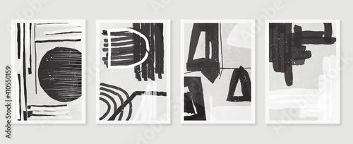 Black and white abstract wall arts vector. Hand draw Organic shape design for wall framed prints, canvas prints, poster, home decor, cover, wallpaper. Vector illustration