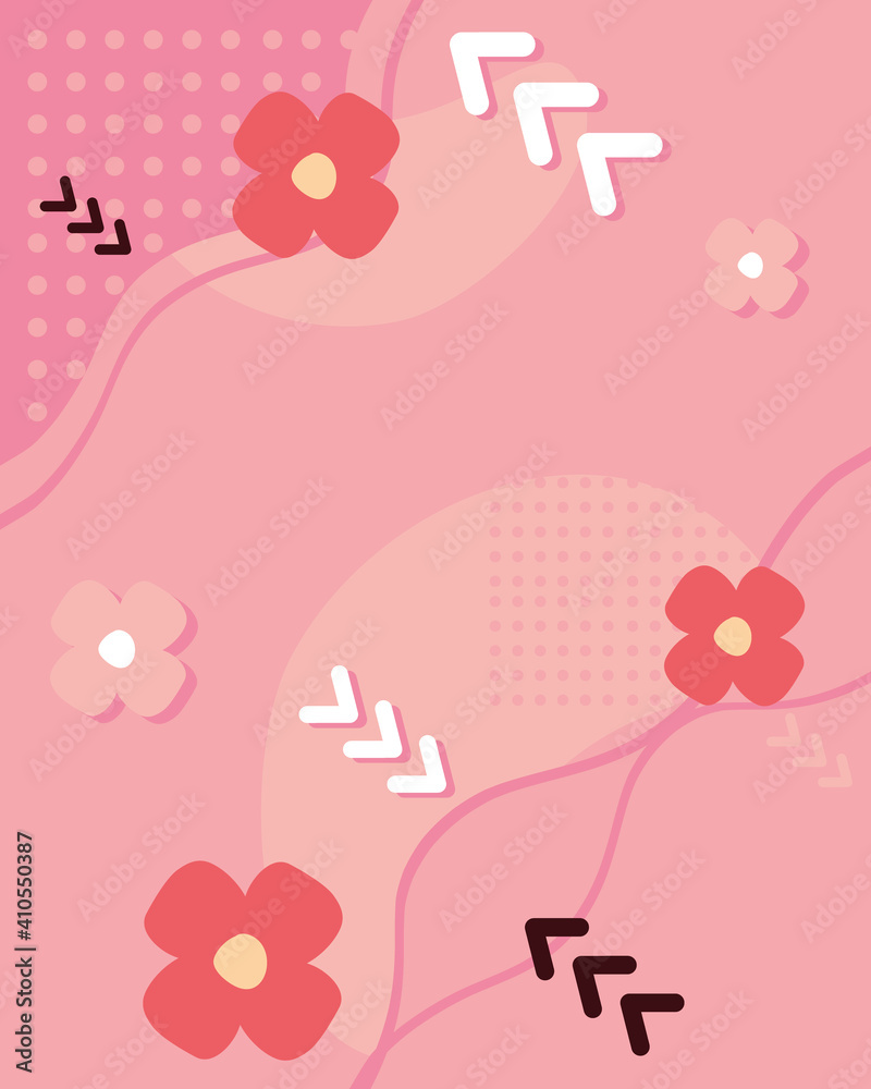 pink background with abstract shapes and flowers