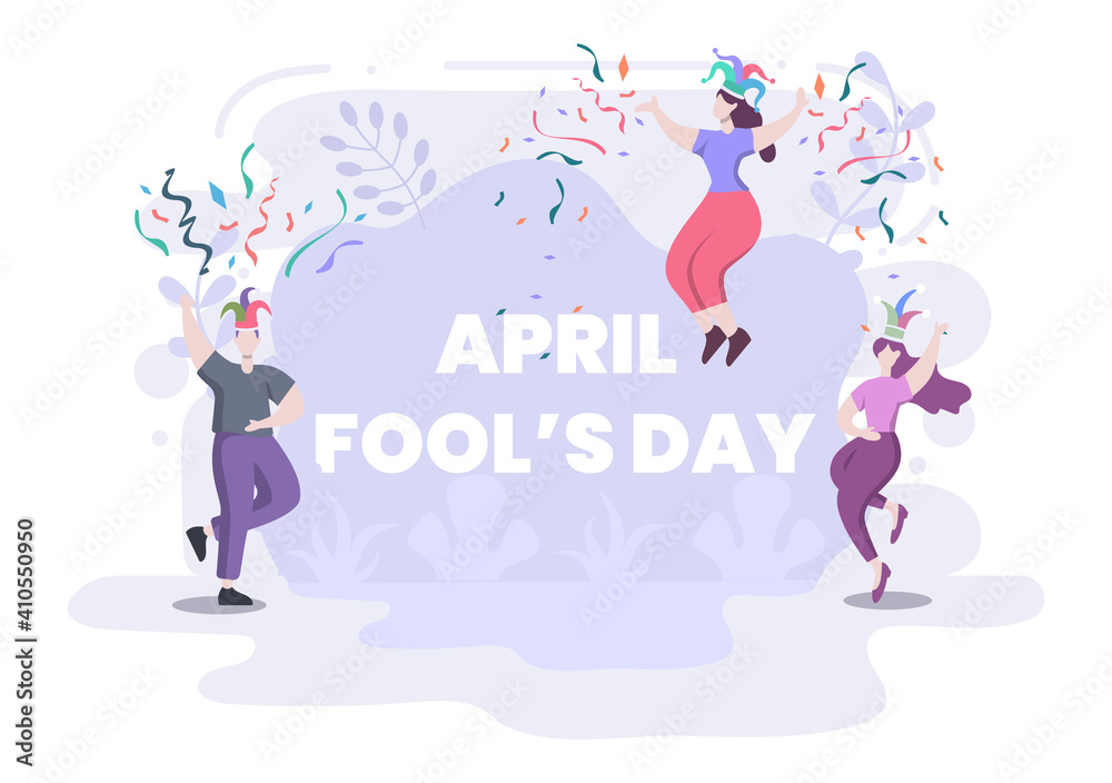 Celebration Happy April Fools' Day wearing a Jester Hat background design. Vector Illustration.