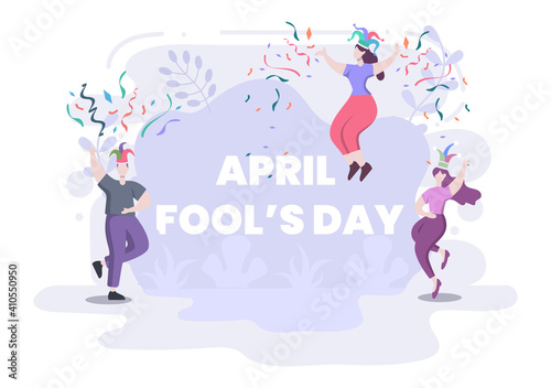 Celebration Happy April Fools' Day wearing a Jester Hat background design. Vector Illustration.
