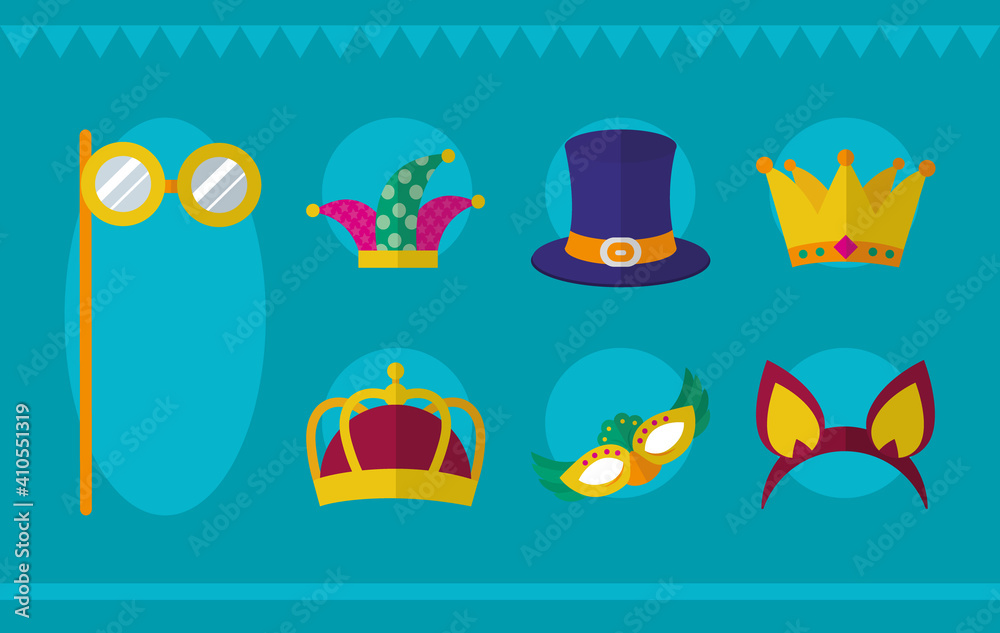 Carnival icon set, colorful design