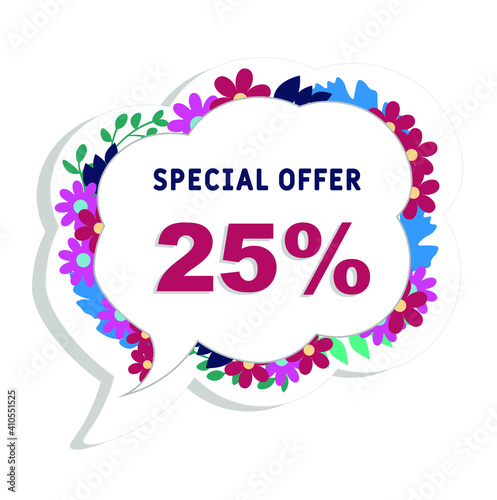 Spring sale background with 25% discount.   Discount offer price tag. Special spring sale with 
flowers and leaves . Set of sale banners. Isolated Background. Banner, flyer, invitation, poster, brochu photo