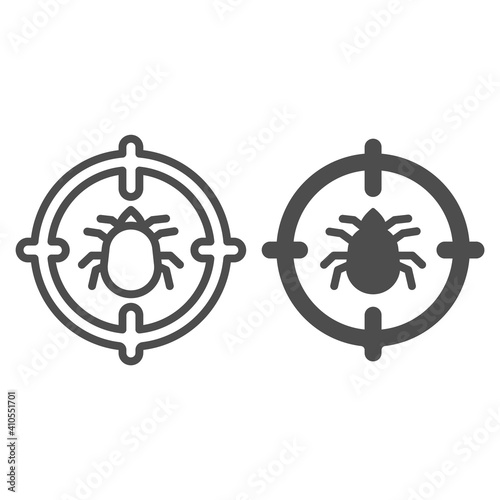 Flea in target line and solid icon, pest control concept, Flea warning sign on white background, catch bedbugs parasite icon in outline style for mobile concept and web design. Vector graphics.