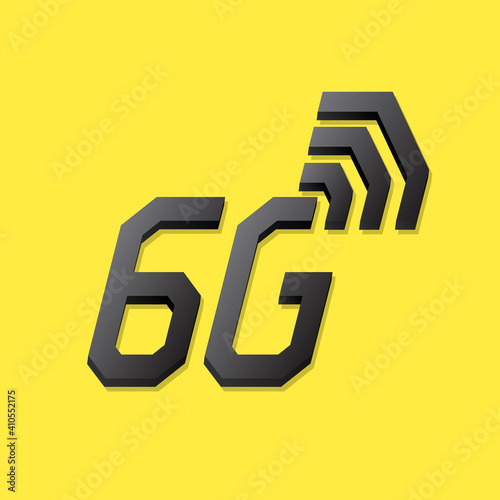 6G logo on yellow background, 6G symbol and 6G icon, network technology icon.
