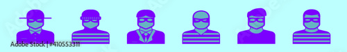 set of robber cartoon icon design template with various models. vector illustration isolated on blue background