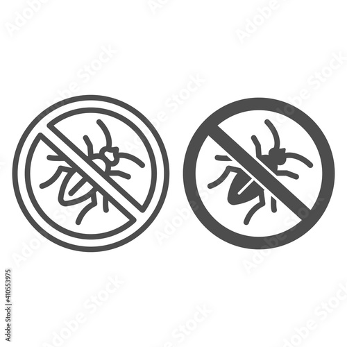 No insects line and solid icon, pest control concept, Stop cockroach parasite warning sign on white background, Anti bug icon in outline style for mobile concept and web design. Vector graphics.