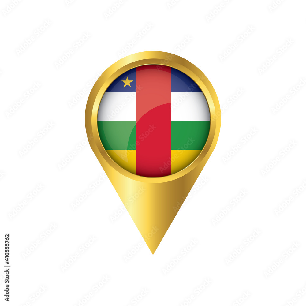 Fototapeta premium Flag of Central African Republic.symbol check in Central African Republic, golden map pointer with the national flag of Central African Republic in the button. vector illustration.