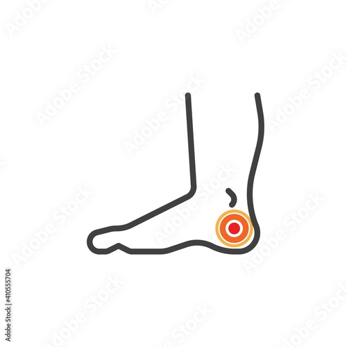 Heel feet pain line icon. linear style sign for mobile concept and web design. Heel ache outline vector icon. Symbol, logo illustration. Vector graphics