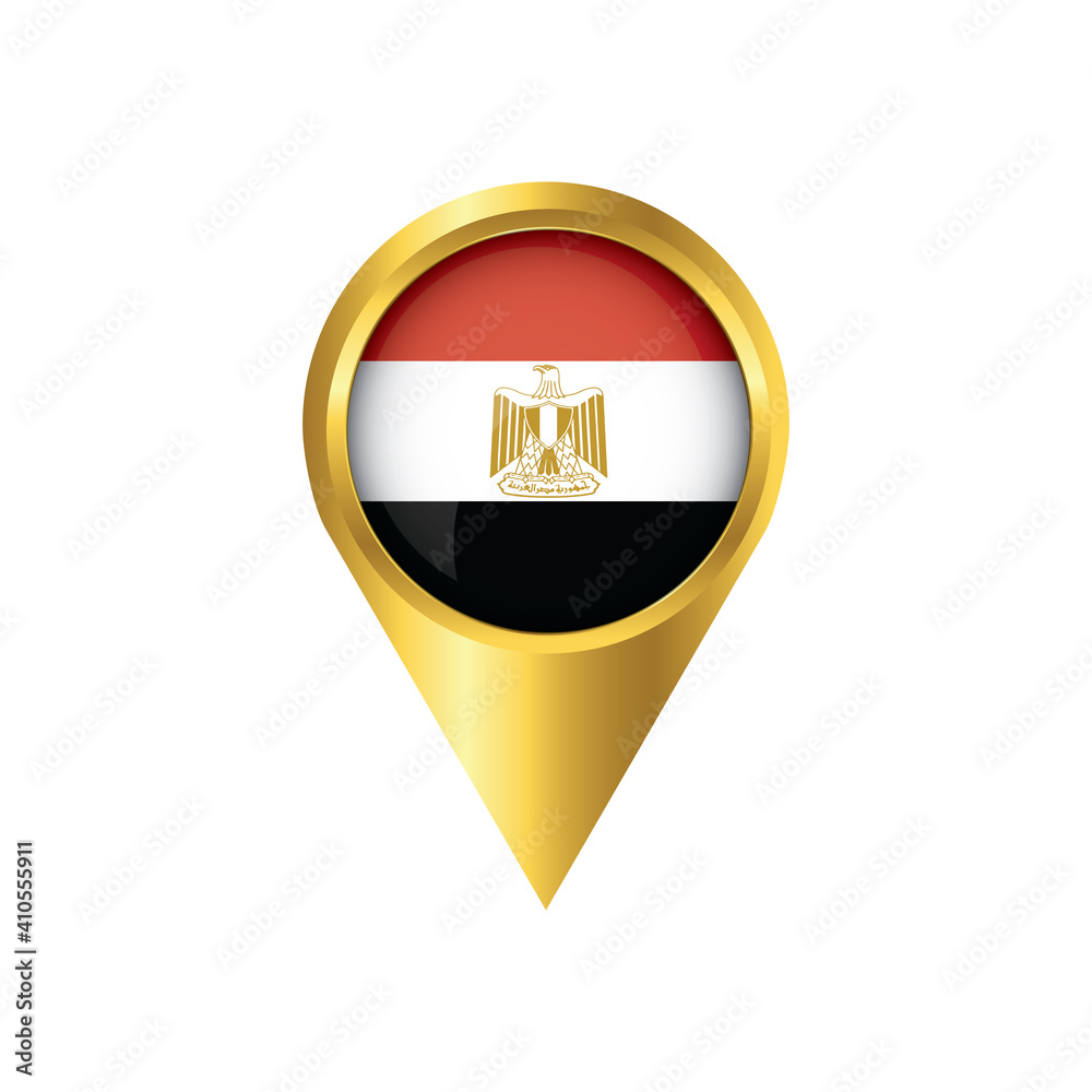 Obraz premium Flag of Egypt.symbol check in Egypt, golden map pointer with the national flag of Egypt in the button. vector illustration.