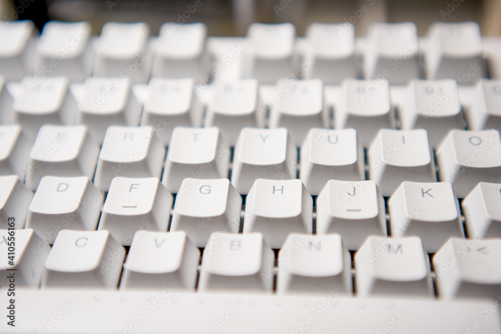Close-up of keycaps of white mechanical keyboard Close-up of keycaps of white mechanical keyboard