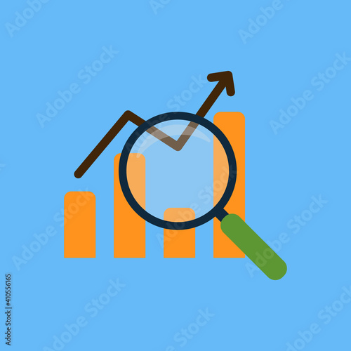 Flat design magnifying glass with graph growth. Vector Illustration for mobile app, website.