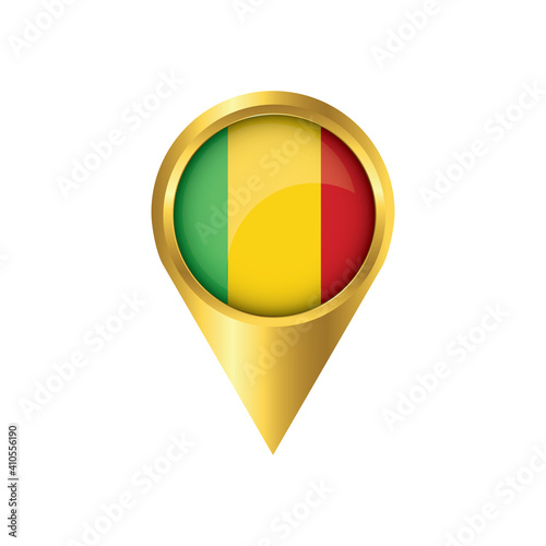 Free Download Flag of Mali.symbol check in Mali, golden map pointer with the national flag of Mali in the button. vector illustration. - GFXLoad