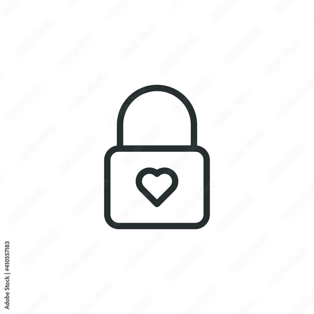 Padlock with love key hole line icon, outline vector sign, linear style pictogram isolated on