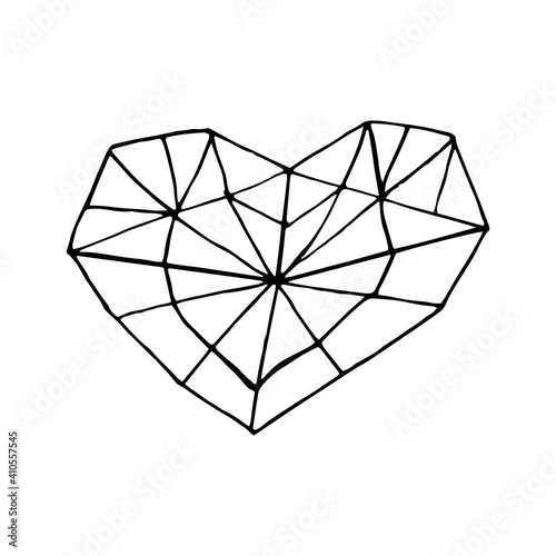 heart crystal icon, sticker. sketch hand drawn doodle style. minimalism, monochrome. love, valentines day wedding.