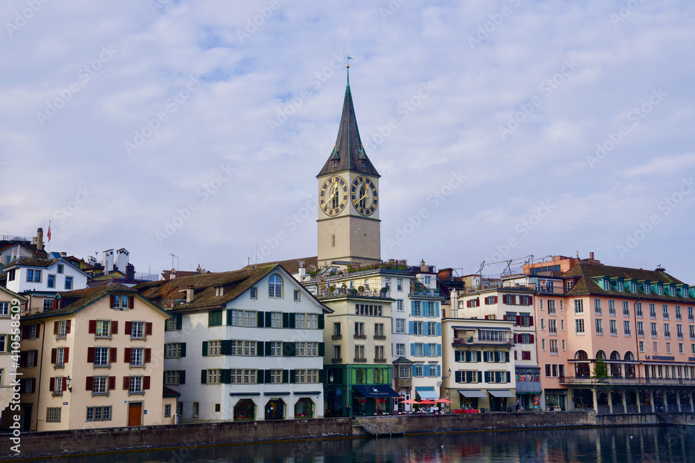 Old town of Zurich with church saint peter, Switzerland.