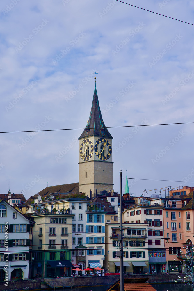 Church saint peter at the old town of Zurich, Switzerland.