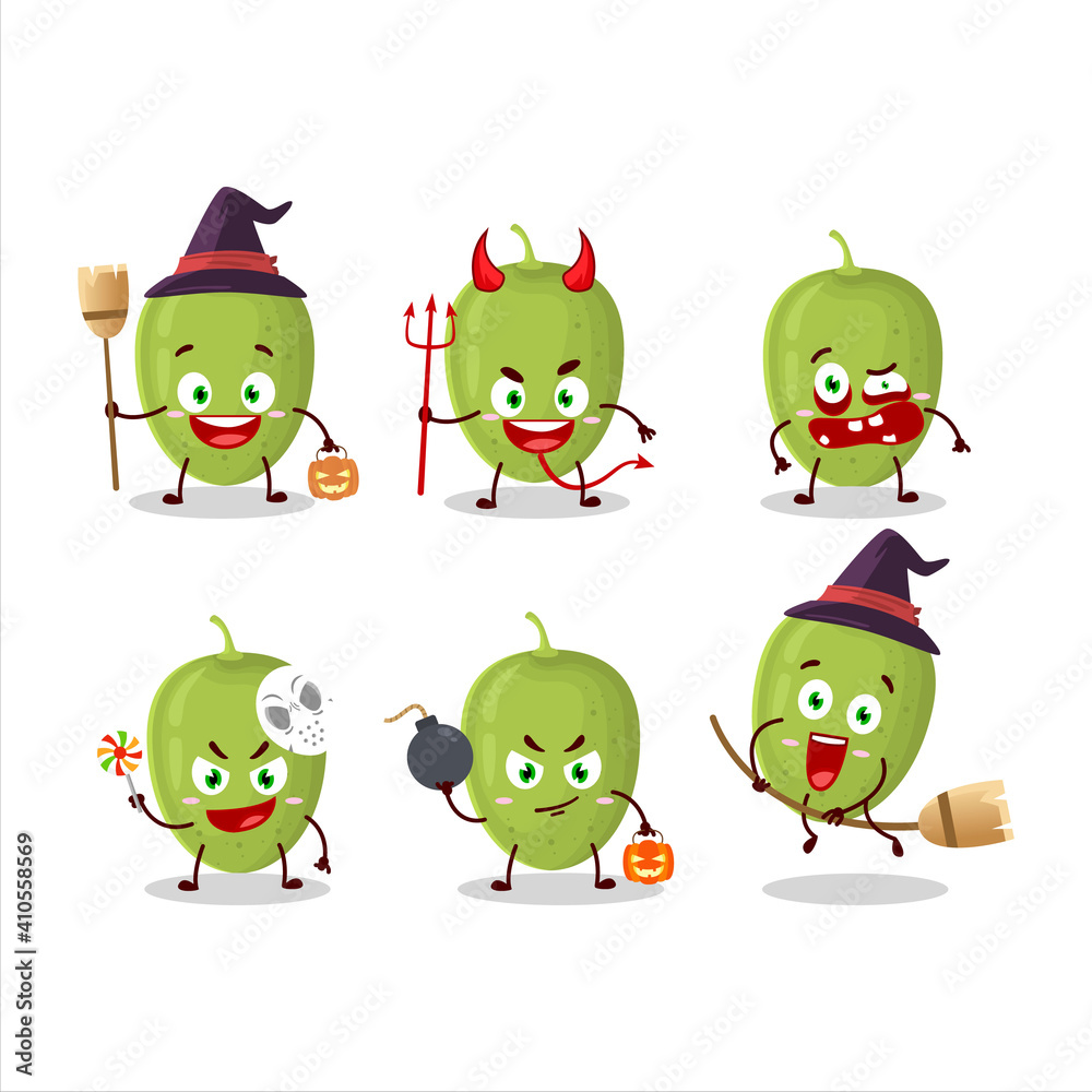 Halloween expression emoticons with cartoon character of olives