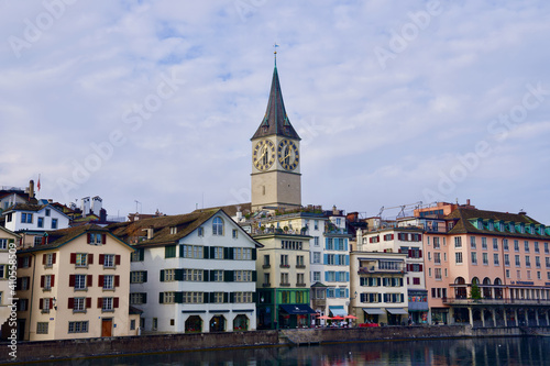 Old town of Zurich with church saint peter, Switzerland.