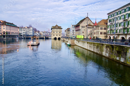 River limmat with old town of Zurich, Switzerland, in the background.