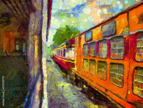 Diesel train Illustrations creates an impressionist style of painting. © Kittipong