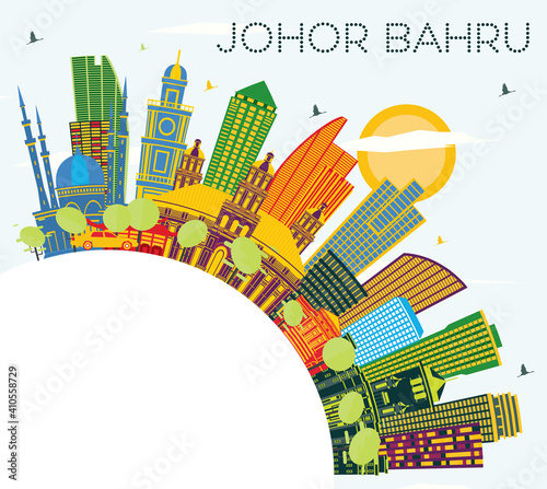 Johor Bahru Malaysia City Skyline with Color Buildings, Blue Sky and Copy Space.